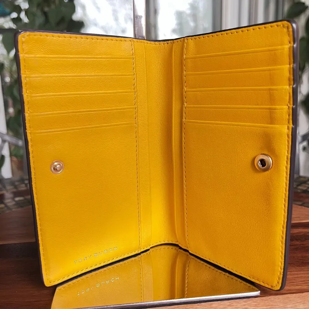 Tory Burch Quilted Wallet Mustard Yellow Gold Hardware EUC